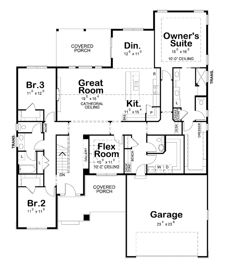 Ranch House Plan First Floor - Wallace Cove Craftsman Home 026D-1891 - Shop House Plans and More