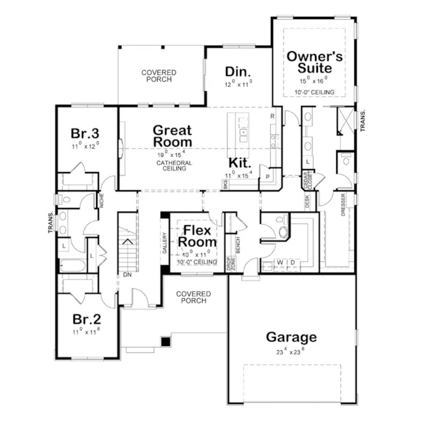 Ranch House Plan First Floor - Wallace Cove Craftsman Home 026D-1891 - Shop House Plans and More