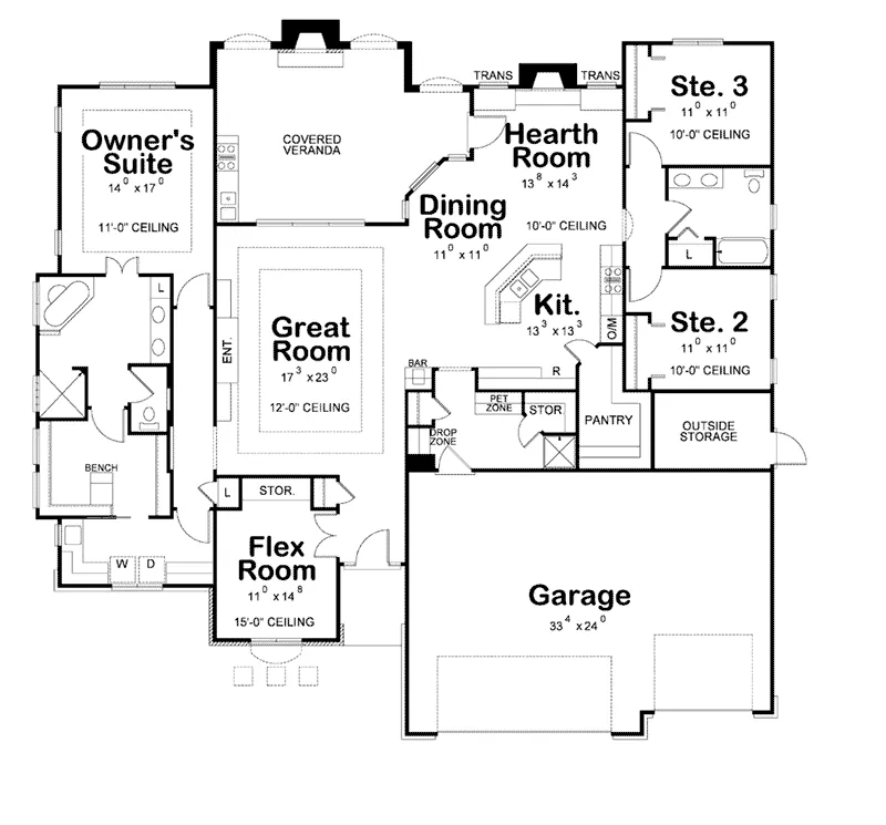 Traditional House Plan First Floor - Jessica Creek Prairie Home 026D-1894 - Search House Plans and More
