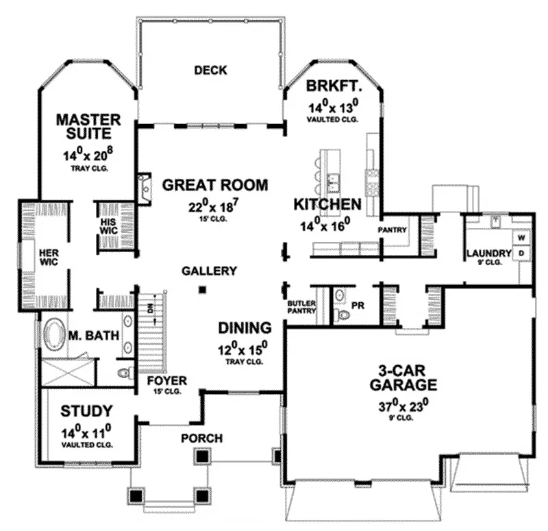Arts & Crafts House Plan First Floor - Autumn Gate Ranch Home 026D-1935 - Search House Plans and More