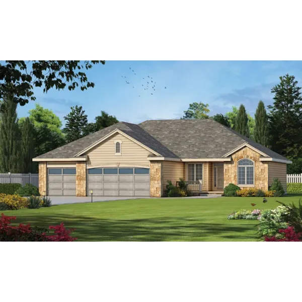 Traditional House Plan Front of Home - Buttonwood Ranch Home 026D-1938 - Shop House Plans and More