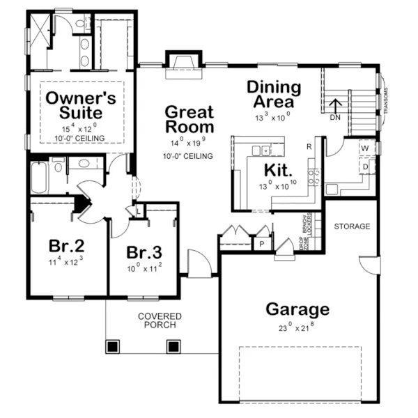 Ranch House Plan First Floor - Earlsford Ranch Home 026D-1943 - Shop House Plans and More