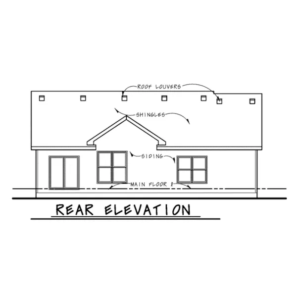 Ranch House Plan Rear Elevation - Narwhall Ranch Home 026D-1948 - Shop House Plans and More