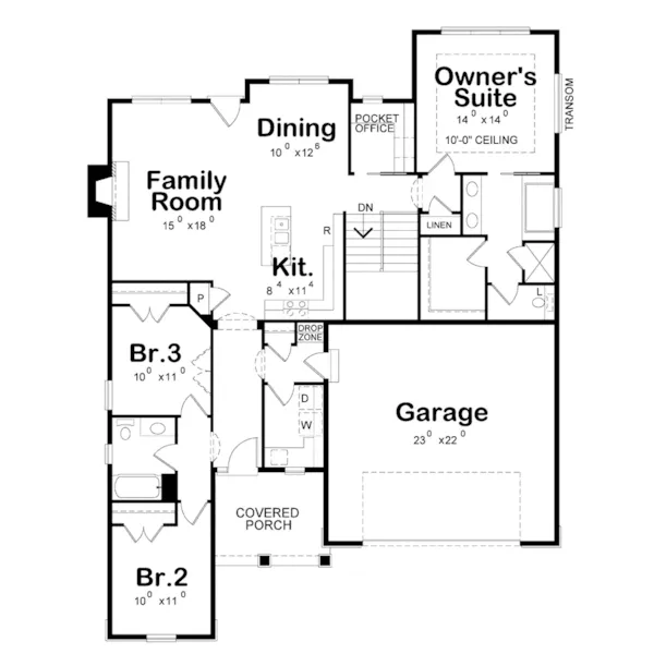 Arts & Crafts House Plan First Floor - Abell Modern Ranch Home 026D-1960 - Shop House Plans and More