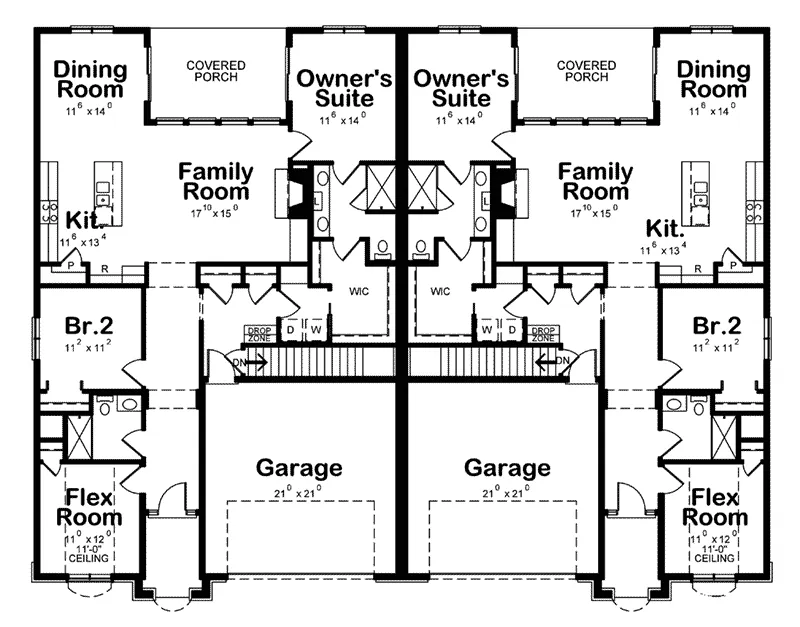Multi-Family House Plan First Floor - 026D-1963 - Shop House Plans and More