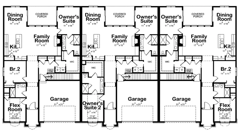 Multi-Family House Plan First Floor - Colony Park Multi-Family Home 026D-1964 - Shop House Plans and More