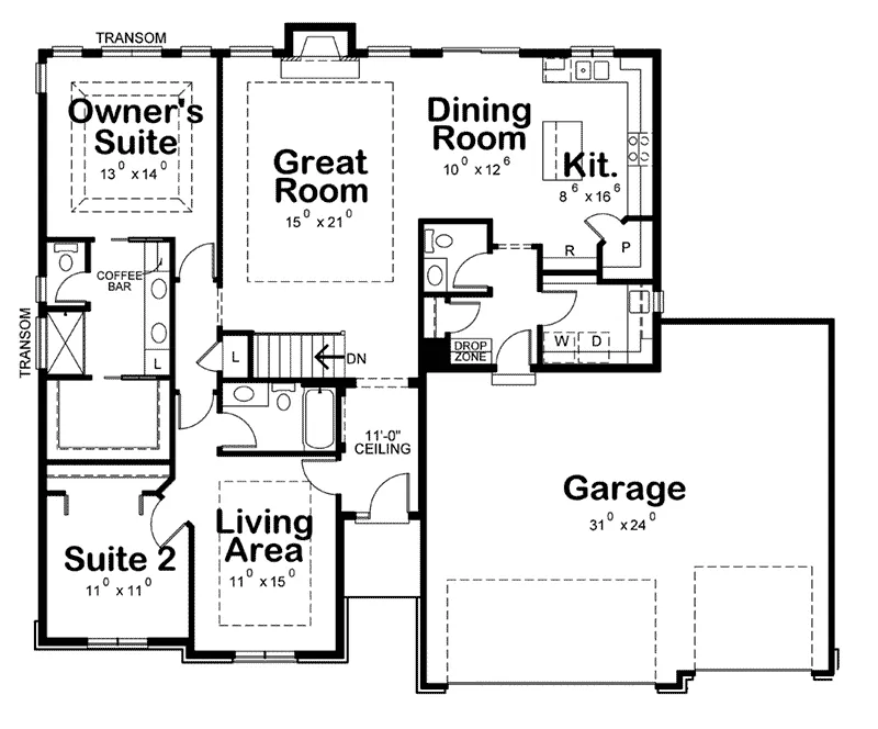 Ranch House Plan First Floor - Locklear Manor Ranch Home 026D-1967 - Shop House Plans and More