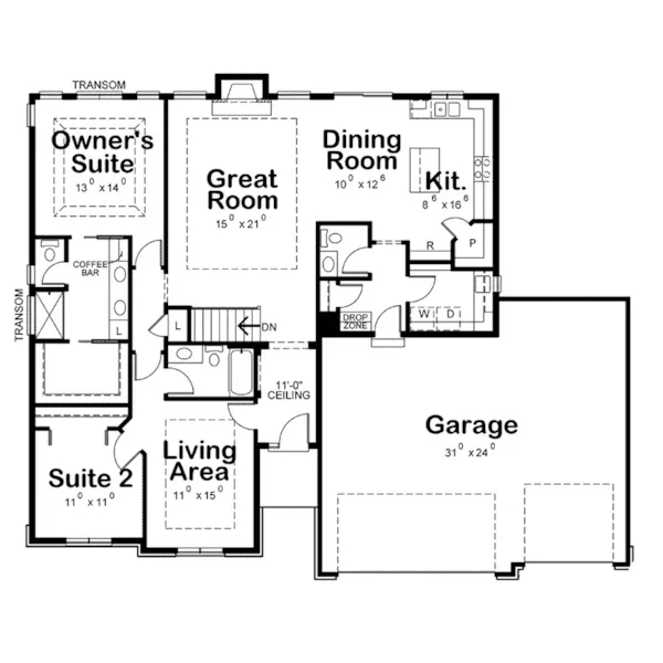 Traditional House Plan First Floor - Locklear Manor Ranch Home 026D-1967 - Shop House Plans and More