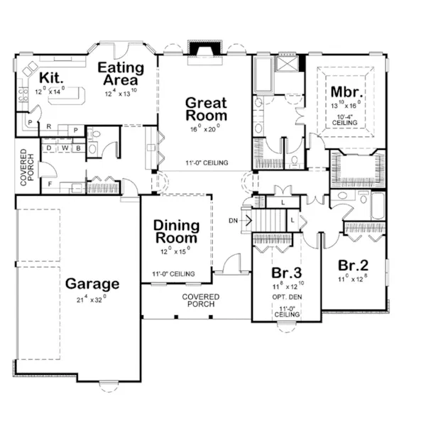 Traditional House Plan First Floor - Montgomery Mill Ranch Home 026D-1969 - Shop House Plans and More