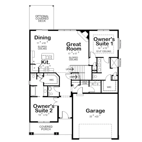 Arts & Crafts House Plan First Floor - Cedar Grove Lane Ranch Home 026D-1976 - Search House Plans and More