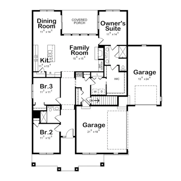 Ranch House Plan First Floor - Duxbury Hill Craftsman Home 026D-1982 - Search House Plans and More