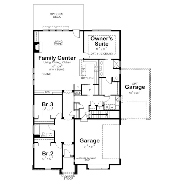 Ranch House Plan First Floor - Wilmert Gable Traditional Home 026D-2023 - Shop House Plans and More