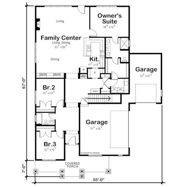 Craftsman House Plan First Floor - Bascom Bungalow Home 026D-2042 - Shop House Plans and More