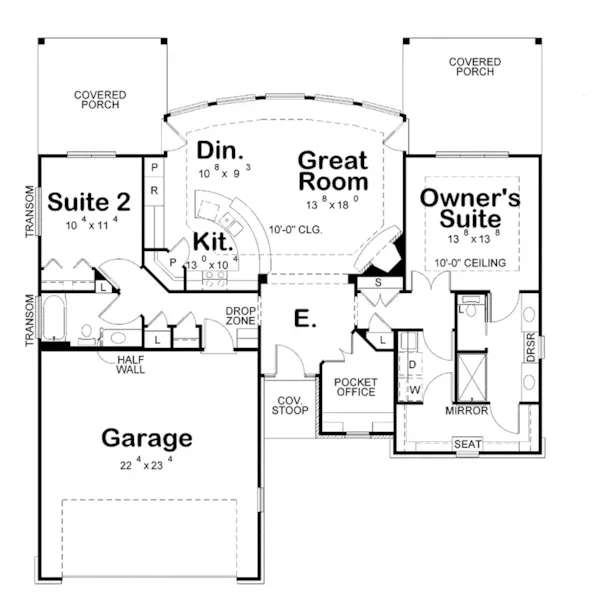 Craftsman House Plan First Floor - Redoak Ranch Home 026D-2076 - Shop House Plans and More