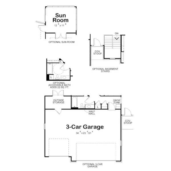 Craftsman House Plan Optional Floor Plan - Redoak Ranch Home 026D-2076 - Shop House Plans and More