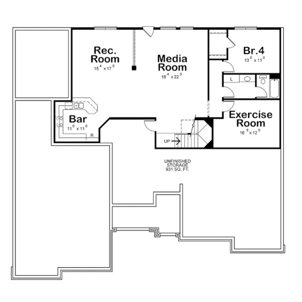 Luxury House Plan Lower Level Floor - Lewis Bend Luxury Ranch Home 026D-2083 - Shop House Plans and More