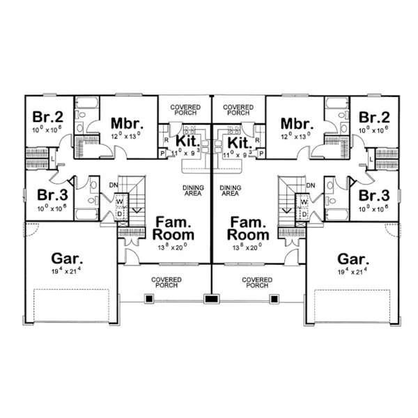 Multi-Family House Plan First Floor - Copalis Duplex Home 026D-2085 - Shop House Plans and More