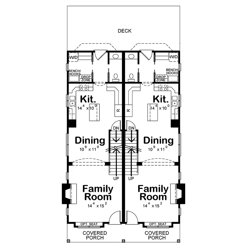 Traditional House Plan First Floor - Olivia Street Country Duplex 026D-2087 - Shop House Plans and More