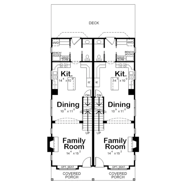 Traditional House Plan First Floor - Olivia Street Country Duplex 026D-2087 - Shop House Plans and More