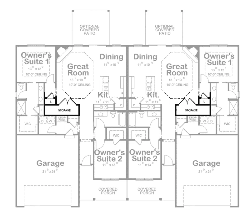 Farmhouse Plan Optional Stairs - Bennett Place Duplex Home 026D-2112 - Shop House Plans and More