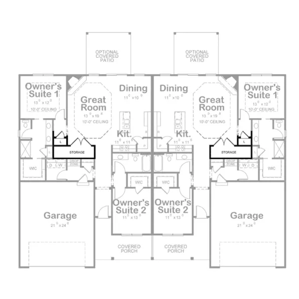 Multi-Family House Plan Optional Stairs - Bennett Place Duplex Home 026D-2112 - Shop House Plans and More