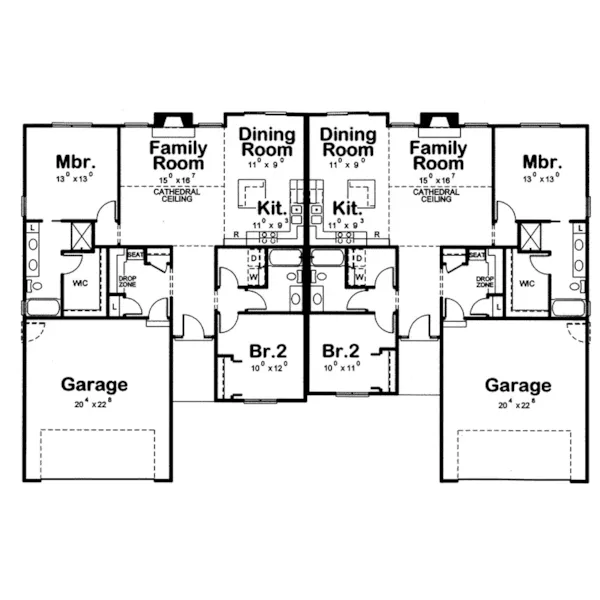 Traditional House Plan First Floor - Fieldstone Lane Duplex Home 026D-2115 - Shop House Plans and More