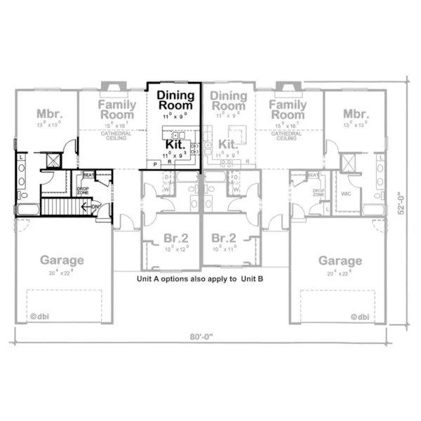 Traditional House Plan Optional Basement - Fieldstone Lane Duplex Home 026D-2115 - Shop House Plans and More