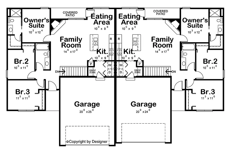Multi-Family House Plan First Floor - Victoria Lane Multi-Family Home 026D-2176 - Shop House Plans and More