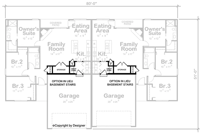 Multi-Family House Plan Lower Level Floor - Victoria Lane Multi-Family Home 026D-2176 - Shop House Plans and More