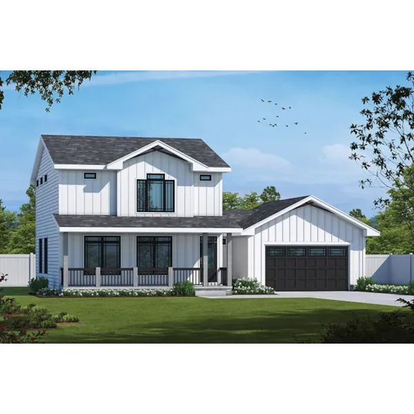 Farmhouse Plan Front of Home - Aster Lane Modern Farmhouse 026D-2184 - Shop House Plans and More