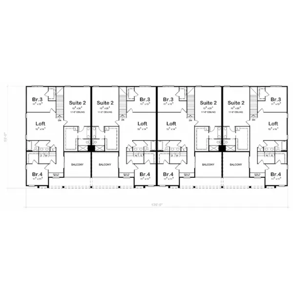 Contemporary House Plan Second Floor - Riviera Avenue Multi-Family Home 026D-2223 | House Plans and More