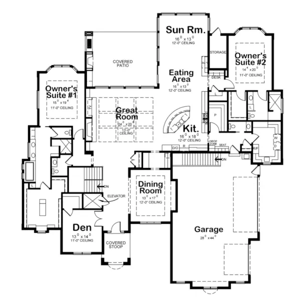 Modern House Plan First Floor - Blecke Luxury Ranch Home 026S-0022 | House Plans and More