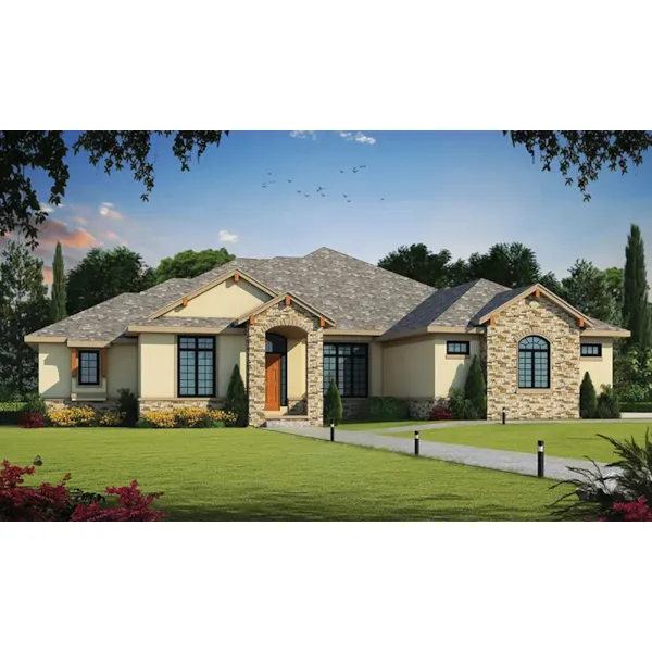 Modern House Plan Front of Home - Blecke Luxury Ranch Home 026S-0022 | House Plans and More