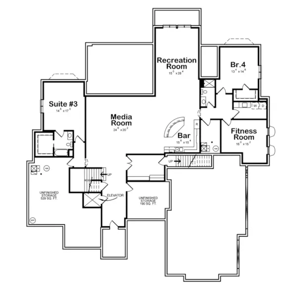 Modern House Plan Lower Level Floor - Blecke Luxury Ranch Home 026S-0022 | House Plans and More