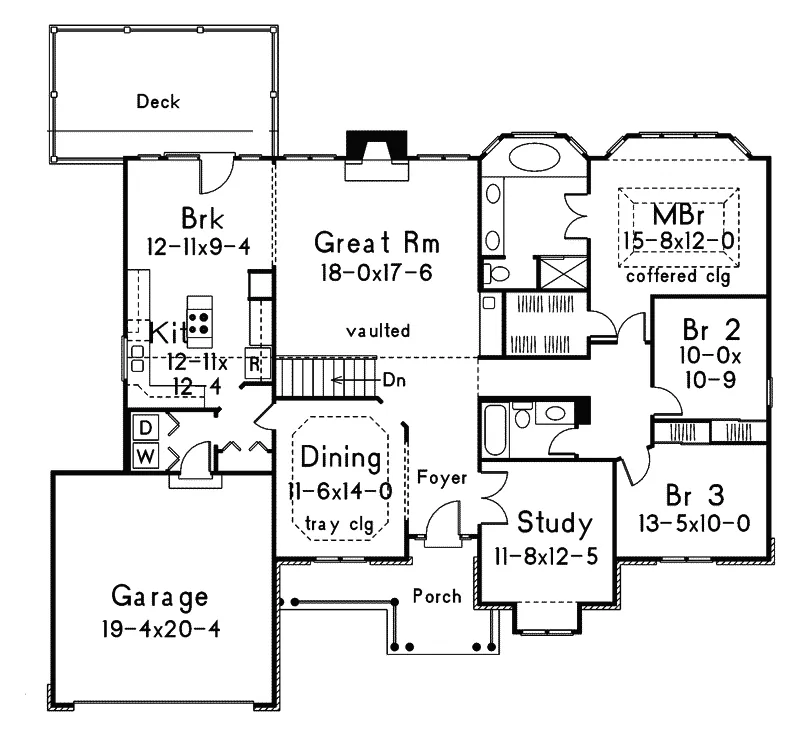 Ranch House Plan First Floor - Questover Traditional Home 027D-0003 - Shop House Plans and More