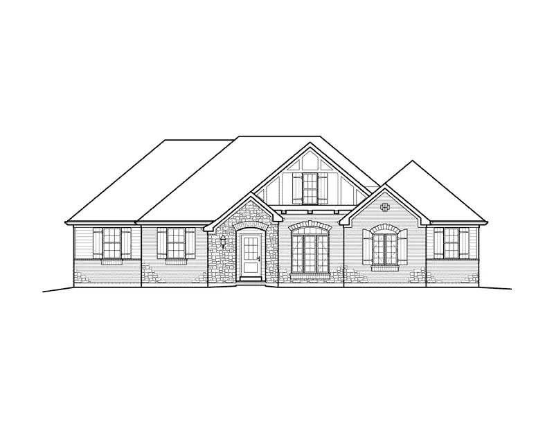 Ranch House Plan Front Elevation - Elvin Tudor Ranch Home 027D-0022 - Search House Plans and More