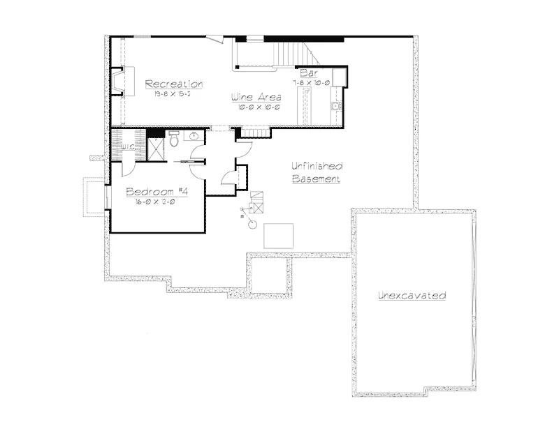 Ranch House Plan Lower Level Floor - Elvin Tudor Ranch Home 027D-0022 - Search House Plans and More