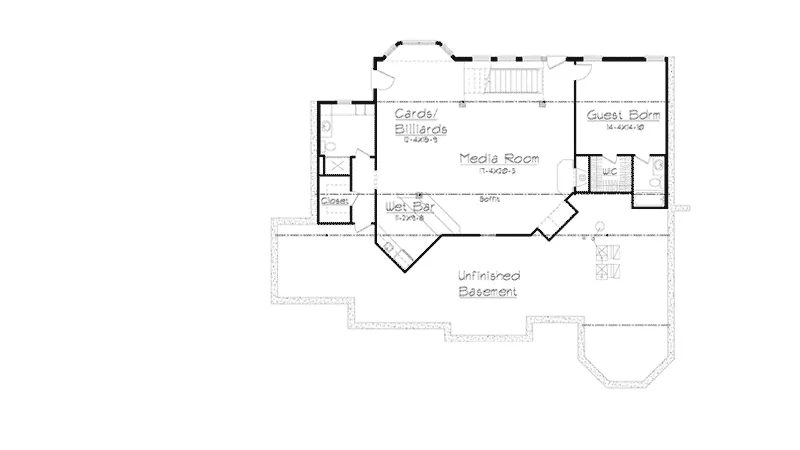 Ranch House Plan Lower Level Floor - Bathpage Country French Home 027S-0002 - Search House Plans and More