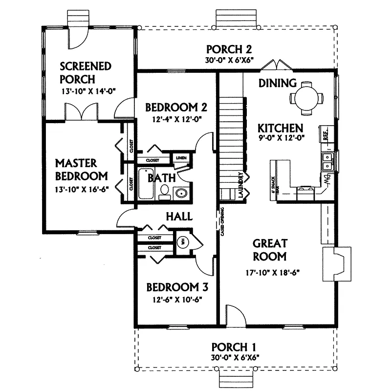 Country House Plan First Floor - Boothbay Colonial Home 028D-0002 - Search House Plans and More