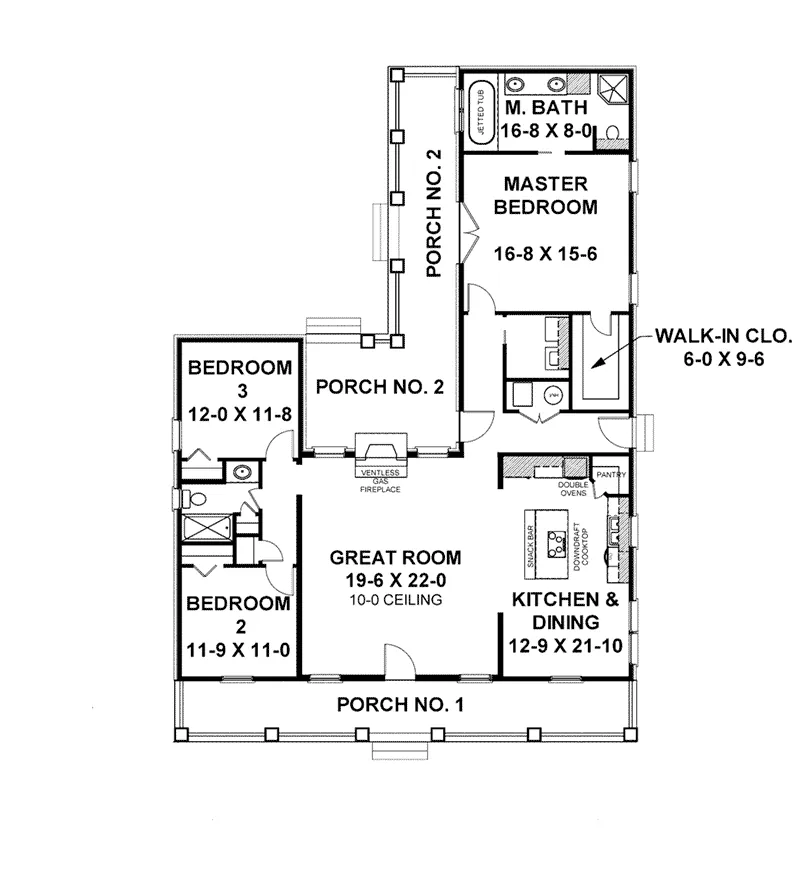 Colonial House Plan First Floor - Hargrave Southern Ranch Home 028D-0003 - Search House Plans and More