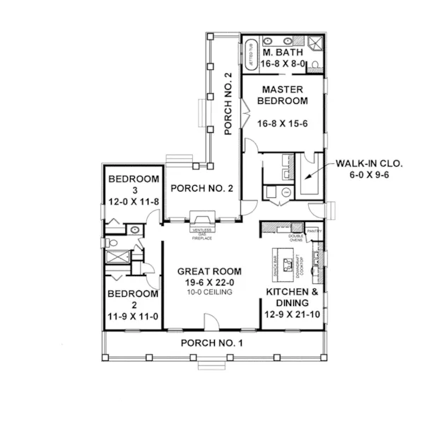 Cape Cod & New England House Plan First Floor - Hargrave Southern Ranch Home 028D-0003 - Search House Plans and More