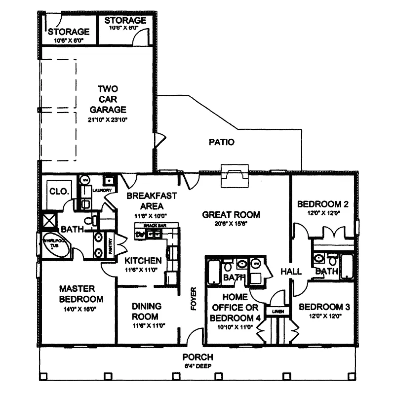 Ranch House Plan First Floor - Alden Pond Southern Home 028D-0005 - Search House Plans and More