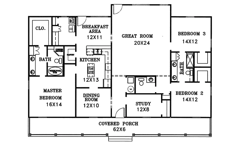 Southern House Plan First Floor - Parsonfield Country Home 028D-0009 - Shop House Plans and More