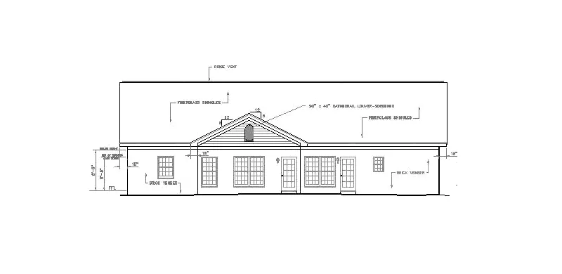 Ranch House Plan Rear Elevation - Parsonfield Country Home 028D-0009 - Shop House Plans and More