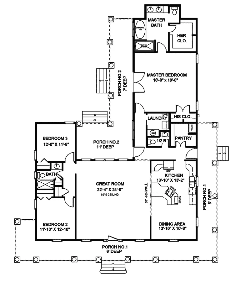 Farmhouse Plan First Floor - Buckfield Country-Style House 028D-0011 - Search House Plans and More