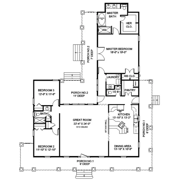 Lowcountry House Plan First Floor - Buckfield Country-Style House 028D-0011 - Search House Plans and More