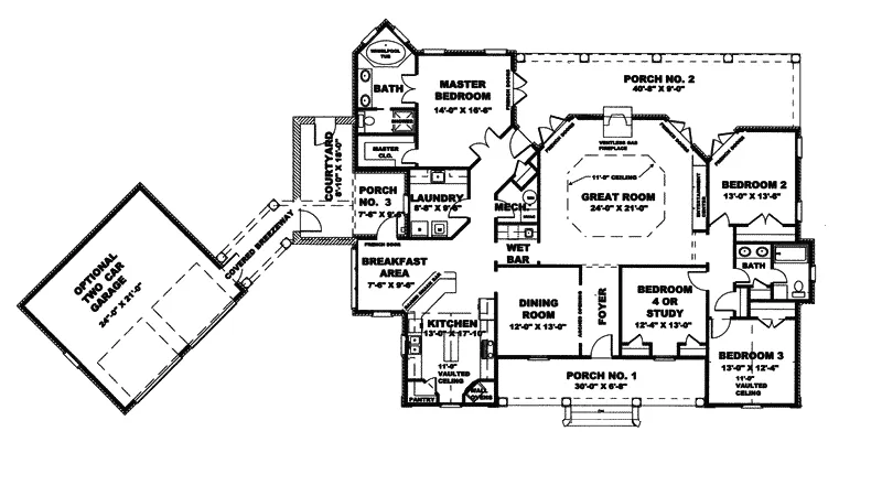 Florida House Plan First Floor - Sagamore Ranch Home 028D-0015 - Shop House Plans and More
