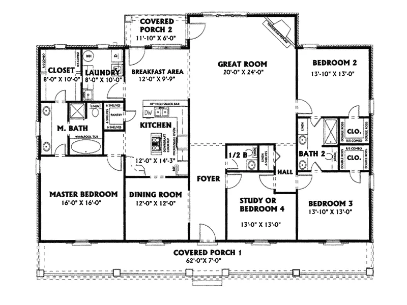 Ranch House Plan First Floor - Brewster Place Country Home 028D-0016 - Search House Plans and More
