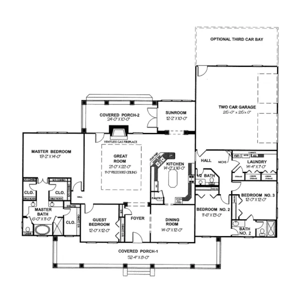 Ranch House Plan First Floor - Halifax Lane Lowcountry Home 028D-0018 - Search House Plans and More