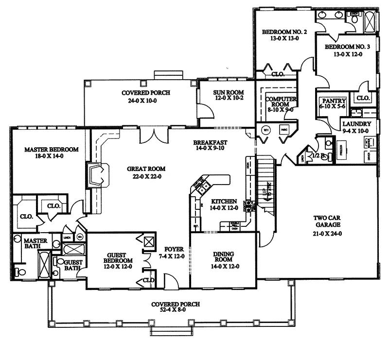 Colonial House Plan First Floor - Benton Harbor Country Home 028D-0019 - Search House Plans and More